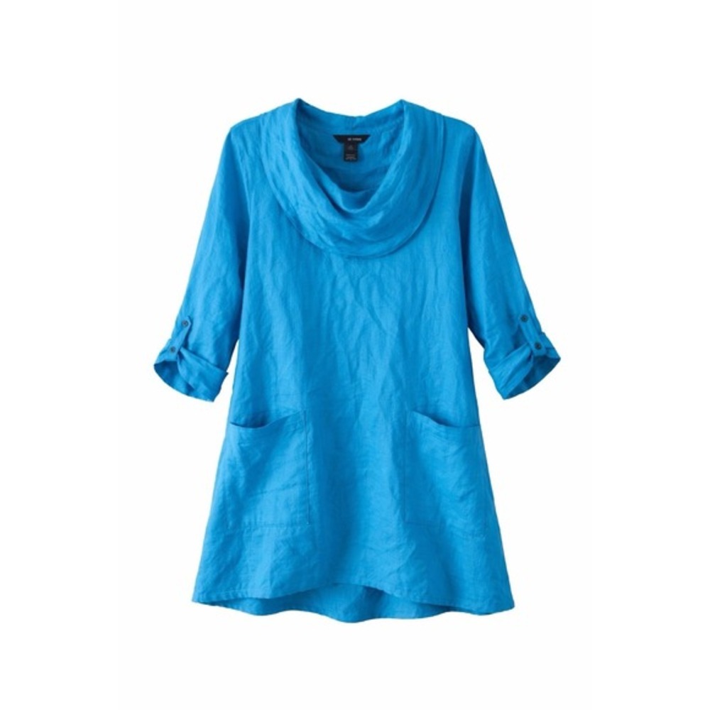 NWT Ali Miles Blue Sleeveless Cowl Neck Tunic Size Medium Linen Lagenlook Boho‎